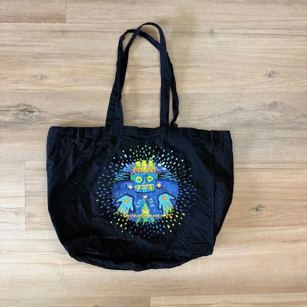 Santana Blessings And Miracles Eco Friendly Reuseable Black Tote Bag Classic